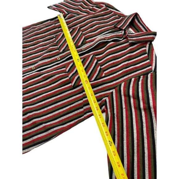 One 24 Rags Flannel Shirt Womens Red Green Striped Fringe Hem Button Up Small - Picture 6 of 8